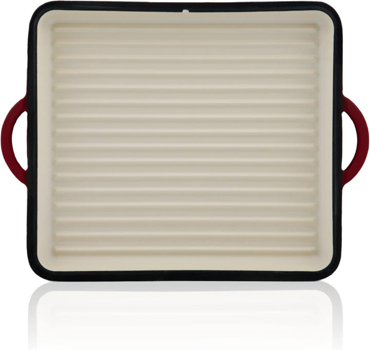 Mahlzeit Gusseisen Bräter emailliert | 10,8 Liter | Raue Oberfläche | Dark Cherry | Bräter 2in1 mit