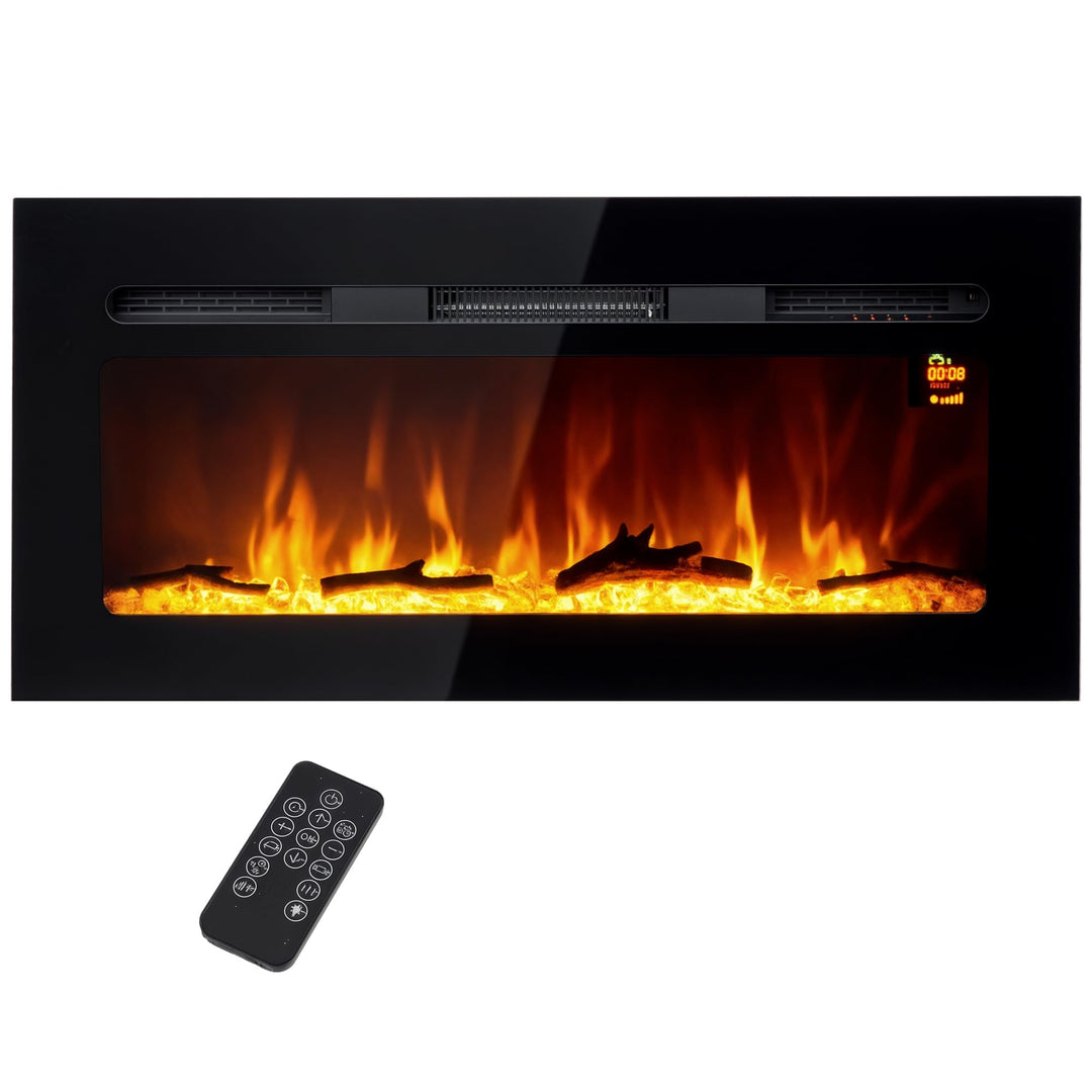 HOMCOM Elektrokamin, Wandkamin mit Heizung 1800 W, LED 3D-Flammeneffekt, Kristalle, in 3 Farben mit