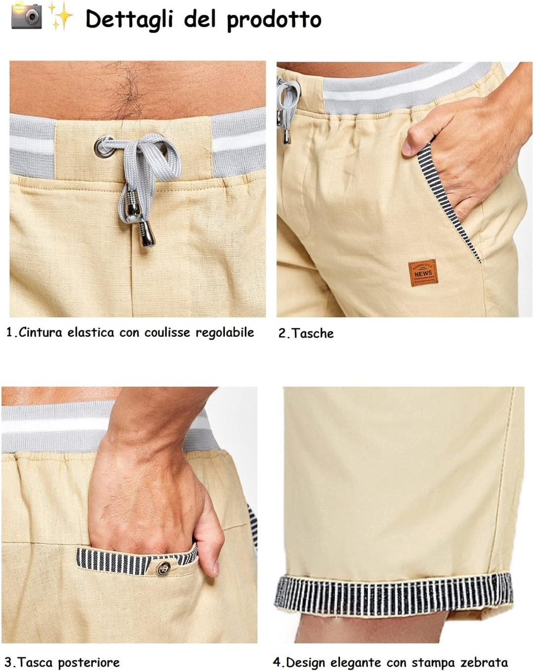 Tansozer Herrenshorts Herren Shorts Baumwolle Sommer Shorts mit Taschen Herren M Kaki, M Kaki
