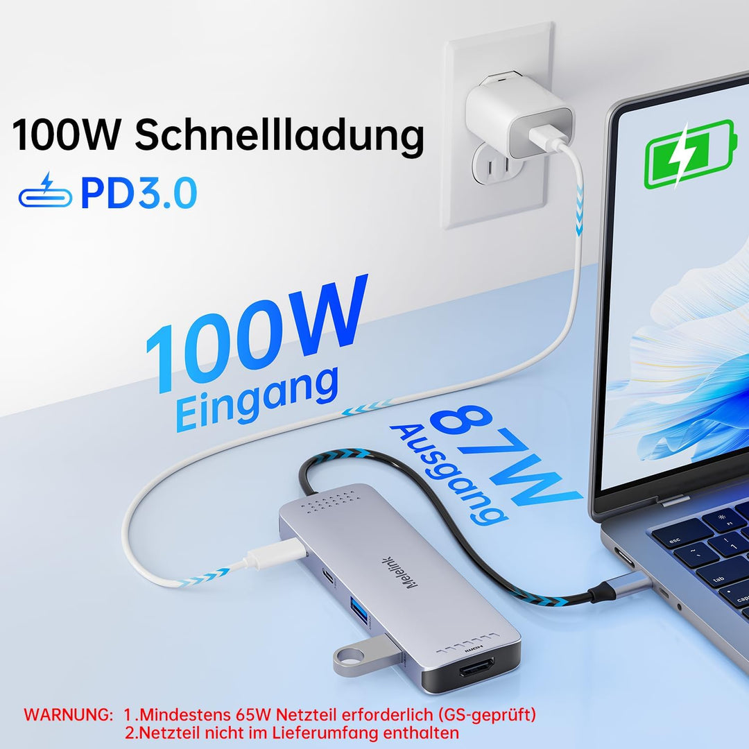 USB C Hub für MacBook, USB-C Adapter Multiport 10 in 1 mit 4K 60Hz HDMI, 100W PD, SD/microSD Kartenl
