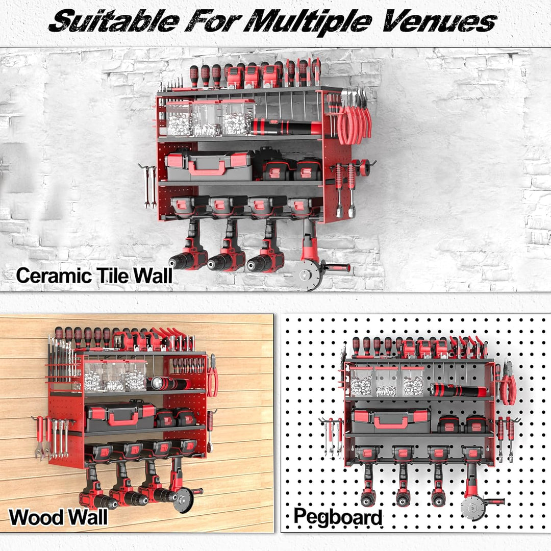 Werkzeug Wandhalterung,Schlagbohrschrauber Werkzeugregal mit 4 Steckplätze Heavyduty Elektrisch Wand