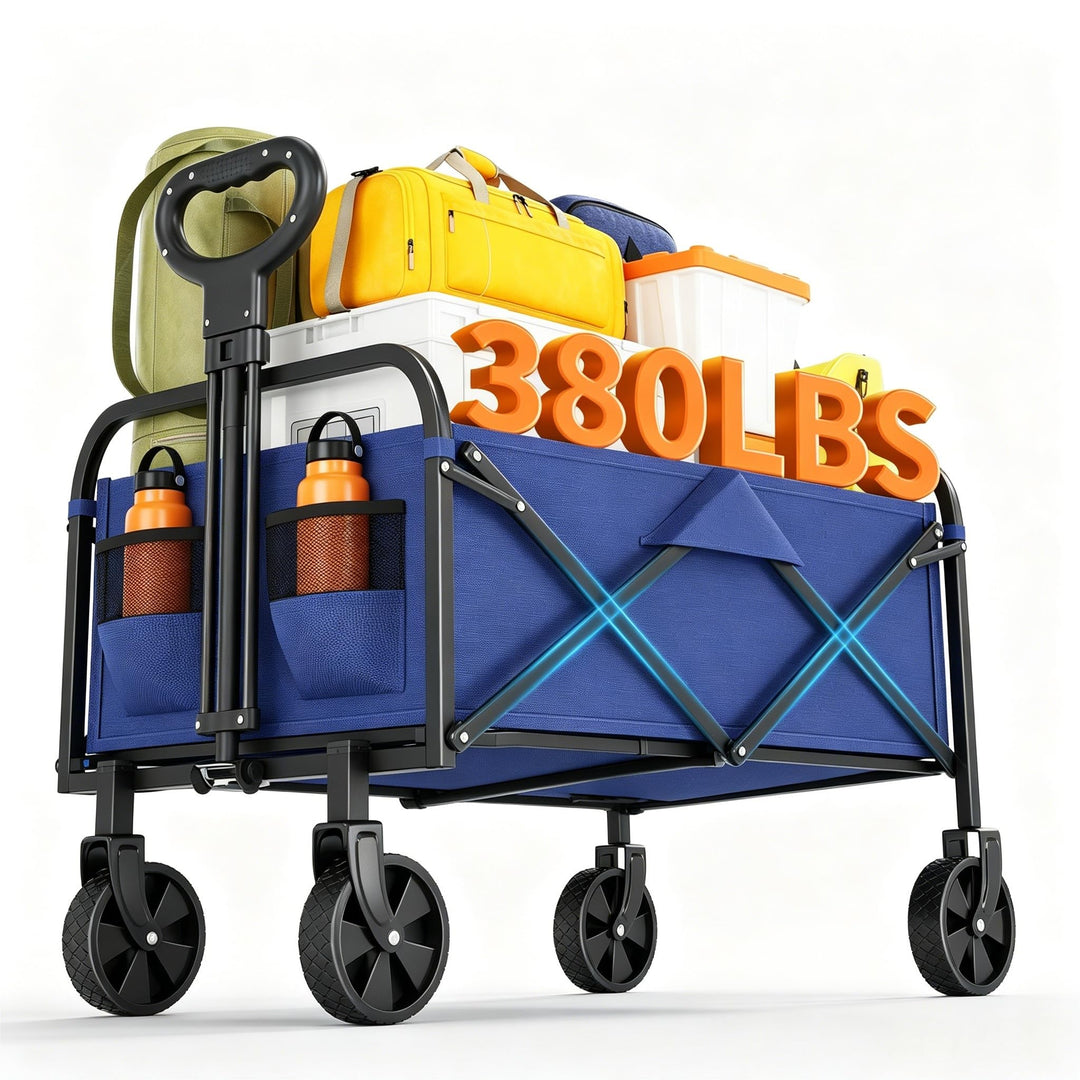 Faltbarer Bollerwagen, 220L 172kg Traglast, 360° Geländeräder, Bremse, Stahlrahmen, 600D Oxford PVC,