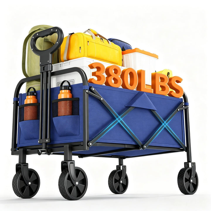 Faltbarer Bollerwagen, 220L 172kg Traglast, 360° Geländeräder, Bremse, Stahlrahmen, 600D Oxford PVC,