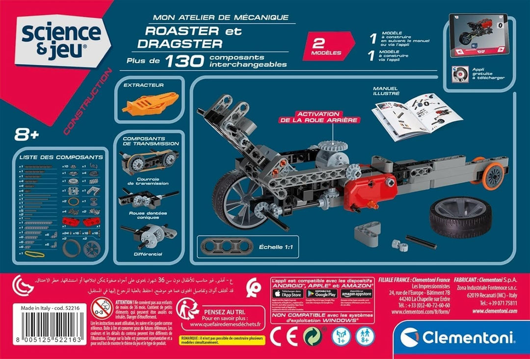 Clementoni – 52216-atelier Mechanische – Roadster & Dragster-jeu Wissenschaftliche
