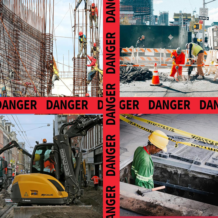 TAPEBEAR Trassenwarnband Rot Schwarz 76mm x 305meter, DANGER Achtung Absperrband Polizei Warnband Ni