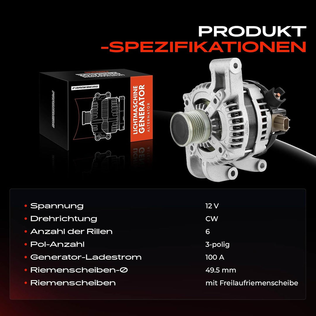 Frankberg Lichtmaschine Generator 120A Kompatibel mit C-Max DM2 1.8L 2.0L 2007-2010 Focus II DA DP H