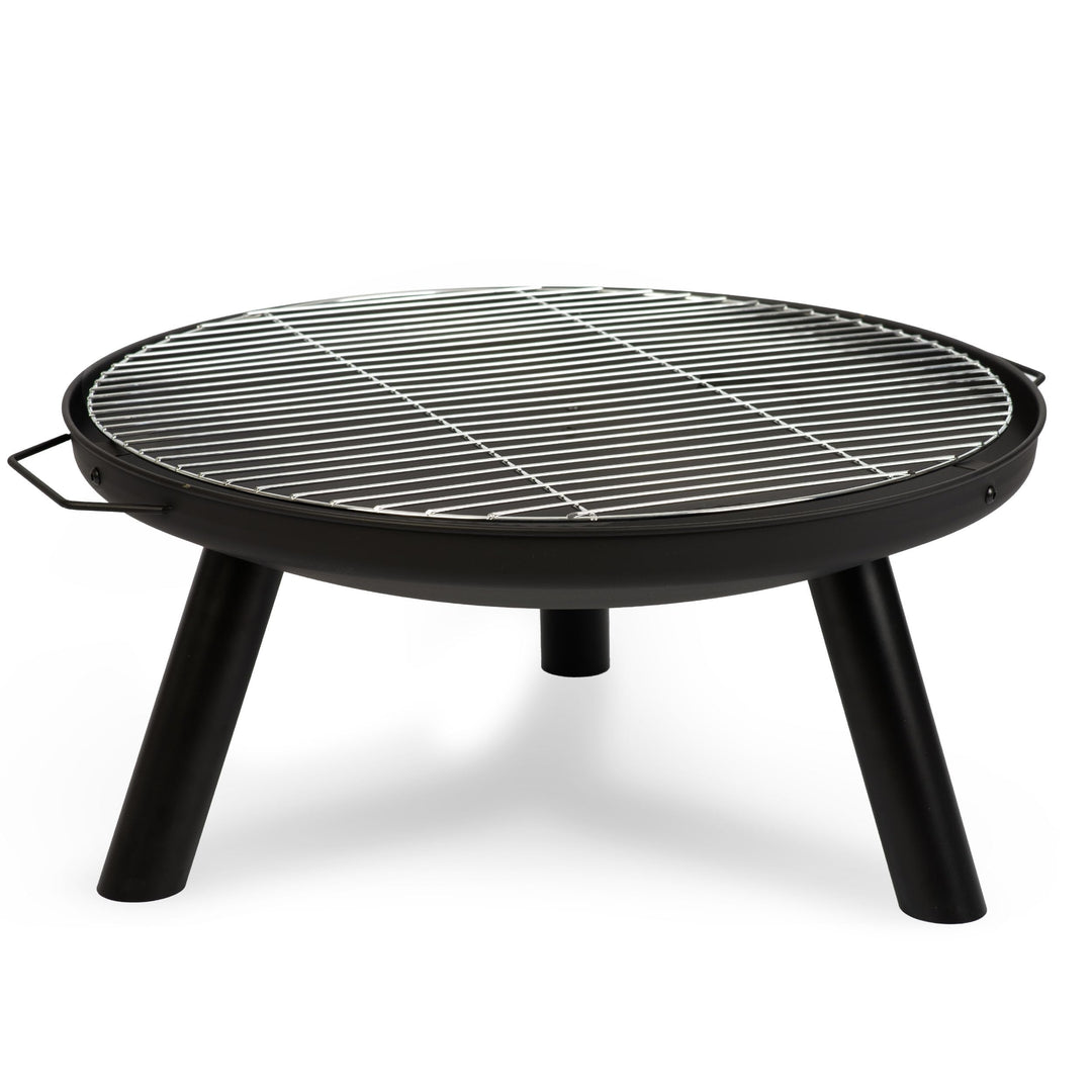 Berdsen Feuerschale mit Rost 60 cm Feuerstelle Outdoor Feuerkorb Garten Rostfrei Stahl Pulverbeschic