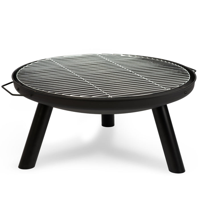 Berdsen Feuerschale mit Rost 60 cm Feuerstelle Outdoor Feuerkorb Garten Rostfrei Stahl Pulverbeschic
