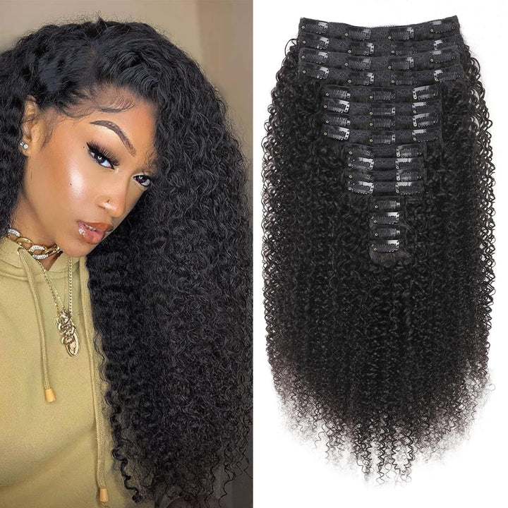 Kinky Curly Clip in Extensions Echthaar.16 Teile 240 g.Invisible Echthaar Perücke Extensions Clip in