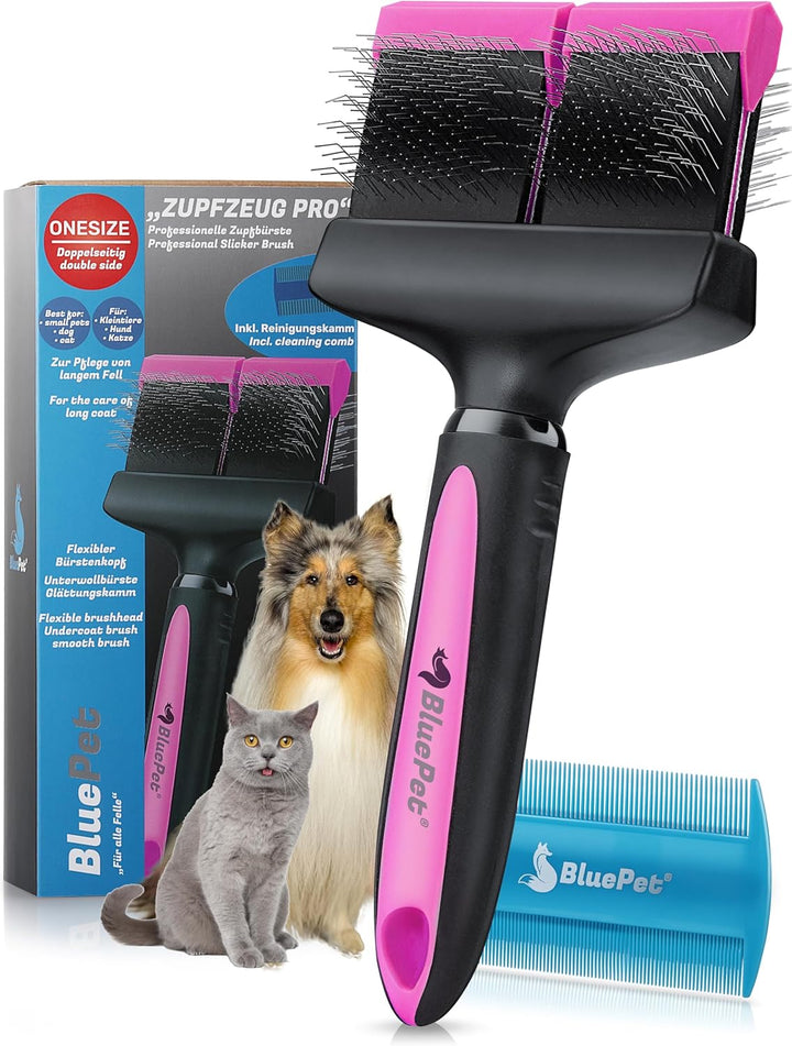 BluePet "ZupfZeug Pro" Professionelle Hundebürste Langhaar - Zupfbürste für Hunde und Katzen - Entfe