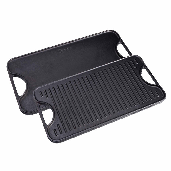 VICTORIA Grillplatte Emailliertes Gusseisen Grillpfanne 50 X 35cm Doppelseitig Verwendbar, für Feuer