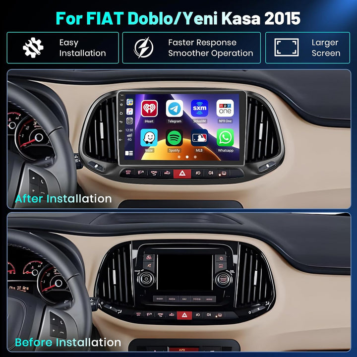 Hikity 4+64GB Android 15 Autoradio für FIAT Doblo/Yeni Kasa 2015 Mit Wireless Carplay Android Auto,