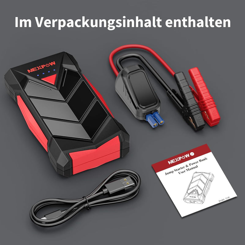 NEXPOW Starthilfe Powerbank, Auto starthilfe für bis zu 7L Gas oder 5,5L Diesel, 12V Starter powerba