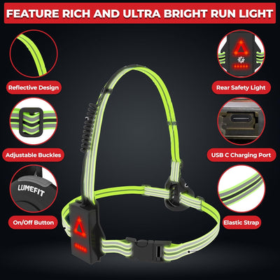 LUMEFIT Lauflicht mit Reflektoren, ideal zum Joggen und Laufen, mit 500 Lumen FrontTaschenlampe, 90°