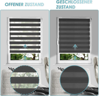 Allesin Doppelrollo schnurlos Klemmfix ohne Bohren Duo Rollos für Fenster & Tür, 100x120cm (BxH) Ant