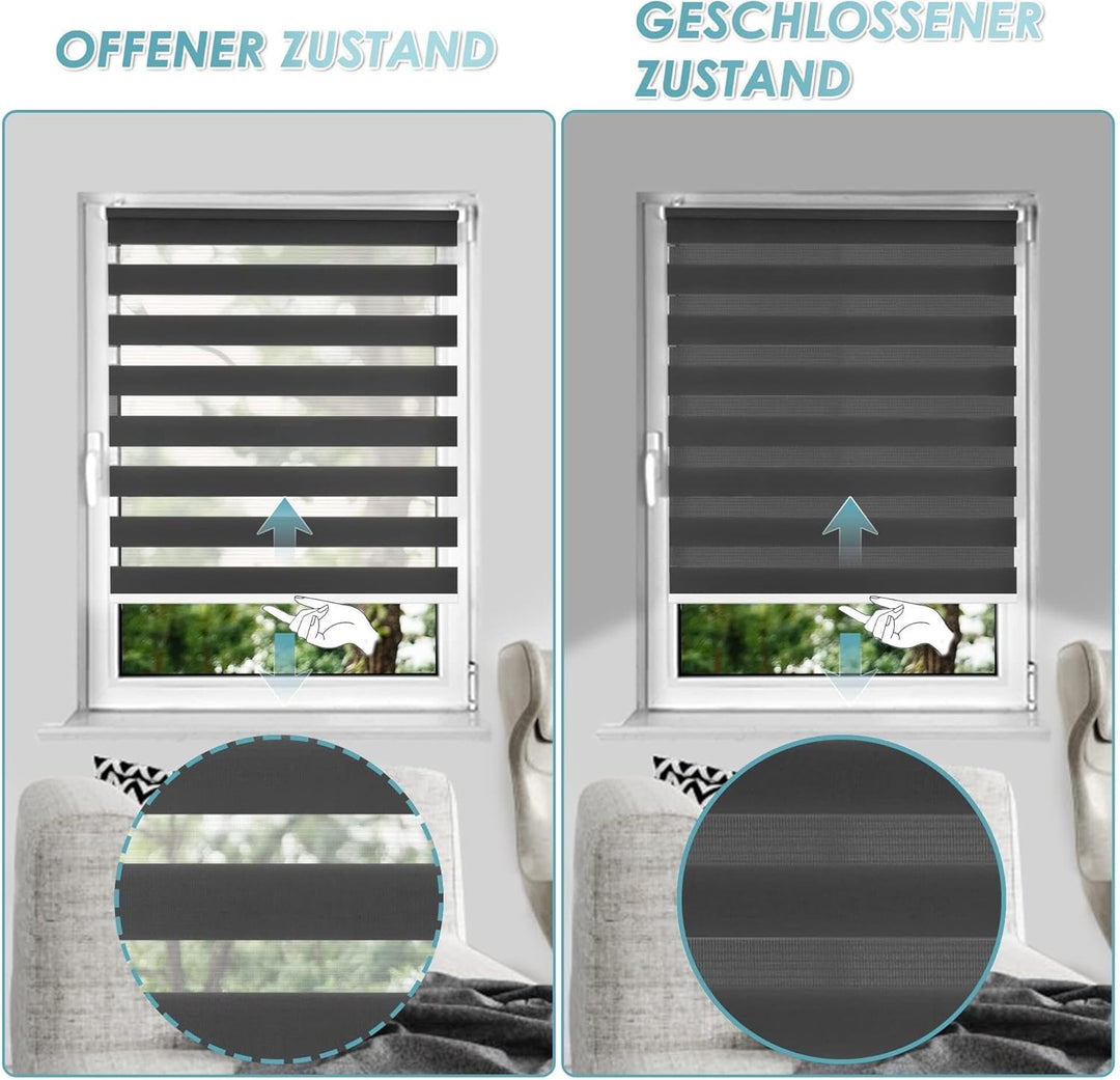 Allesin Doppelrollo schnurlos Klemmfix ohne Bohren Duo Rollos für Fenster & Tür, 90x120cm (BxH) Anth