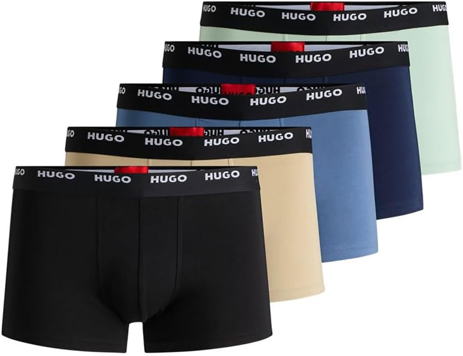 HUGO Herren Trunk Five Pack Fünfer-Pack eng anliegende Boxershorts aus Stretch-Baumwolle mit kurzem