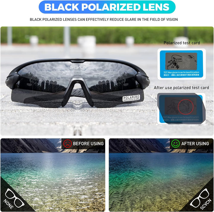 SCVCN Radfahrerbrille Polarisierte Sport Sonnenbrille mit 3 Austauschbaren Gläsern Männer Frauen 25,
