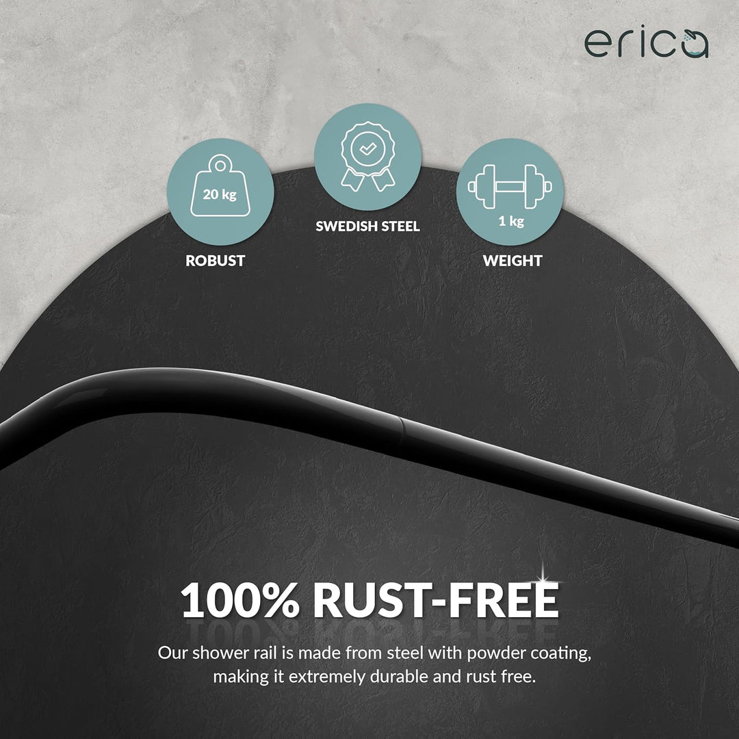 Erica Duschvorhangstange L form 70x90, 70x160 oder 90x140 cm + Klebebefestigungen | Duschvorhang sta