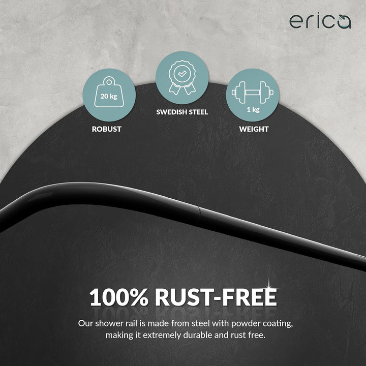 Erica Duschvorhangstange L form 70x90, 70x160 oder 90x140 cm + Klebebefestigungen | Duschvorhang sta