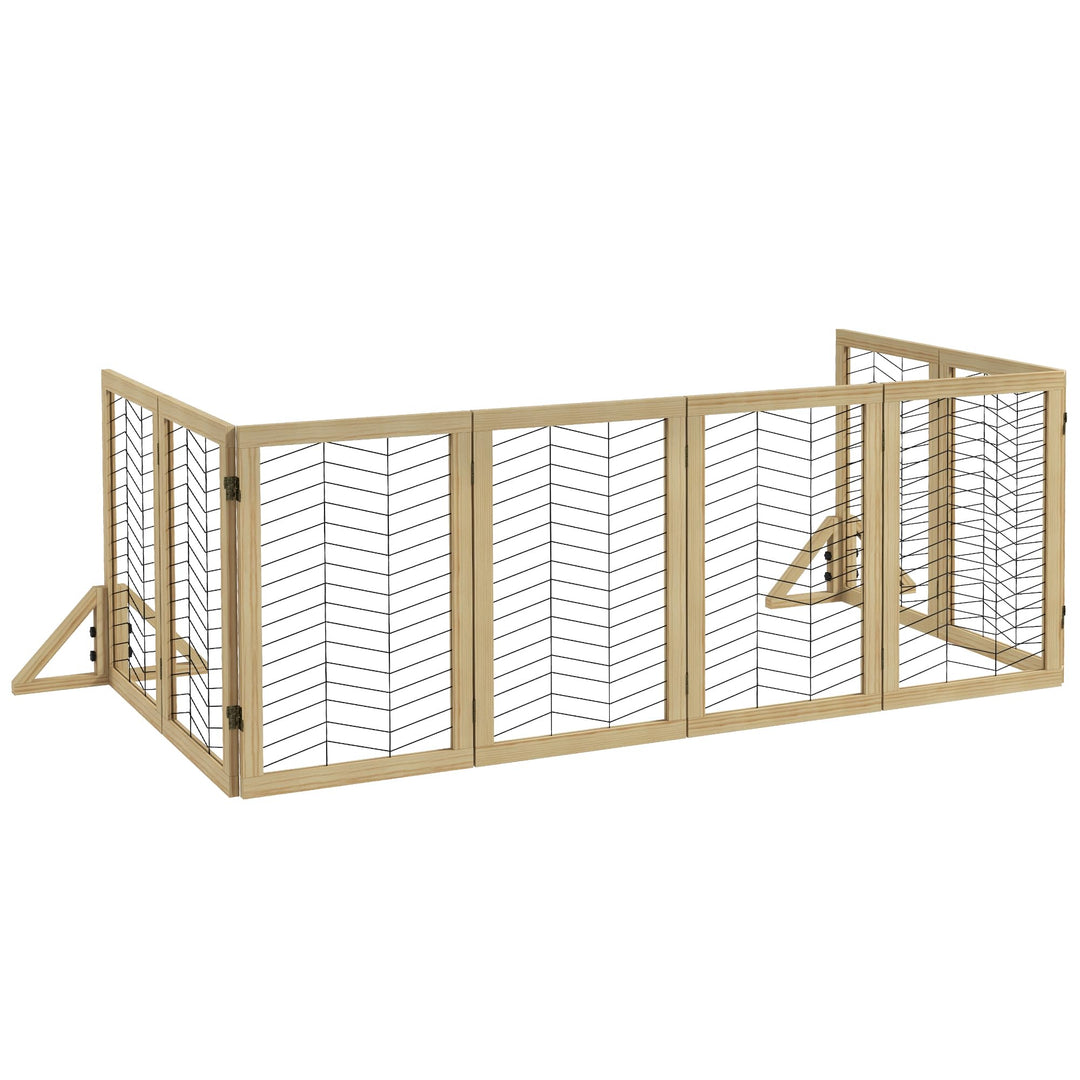 PawHut Hunde Absperrgitter aus Holz, Türschutzgitter, Klappbares Hundegitter mit 8 Platten, Hundeabs
