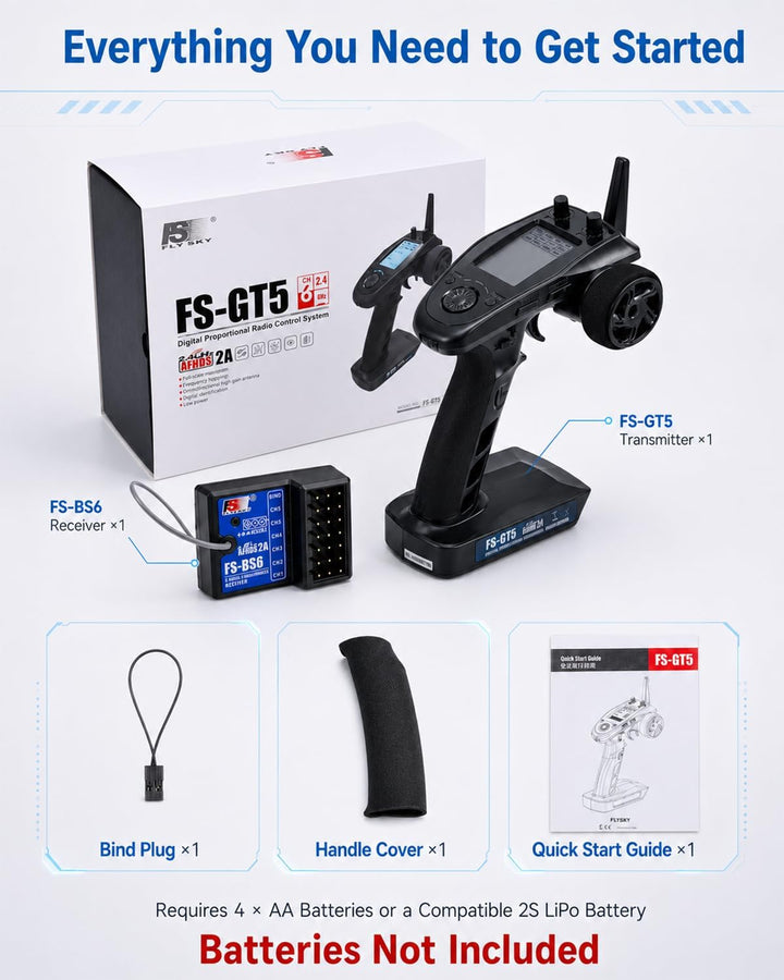 Flysky FS-GT5 6CH RC Fernsteuerung mit FS-BS6 Gyro Empfänger Set,2.4GHz AFHDS 2A Sender für RC Crawl