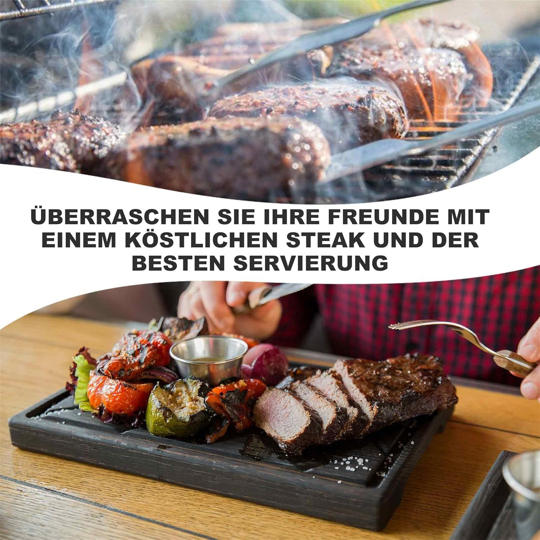 TESLYAR Steak Brett Servierbrett Holz Eichenholz 30x20cm (Medium) - Steak Servierplatte/Steakbrett S
