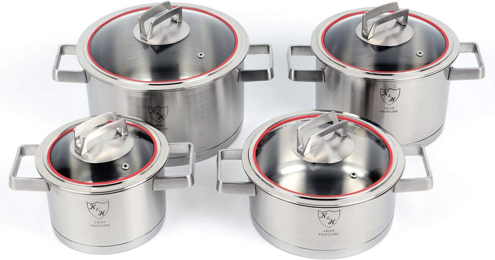 K&H UNIQUE Topfset mit Glasdeckel, Induktionsgeeignet, Edelstahl rostfrei 18/10 poliert (4-teilig 70