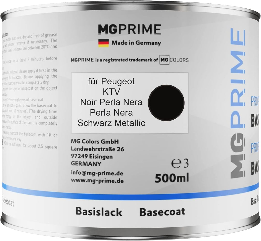 MG PRIME Autolack Dose spritzfertig für Peugeot KTV Noir Perla Nera/Perla Nera Schwarz Metallic Basi