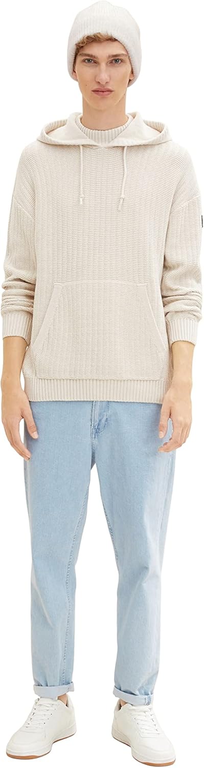 TOM TAILOR Denim Herren Kapuzenpullover mit Rippstruktur S 28225 - Cold Beige Melange, S 28225 - Col