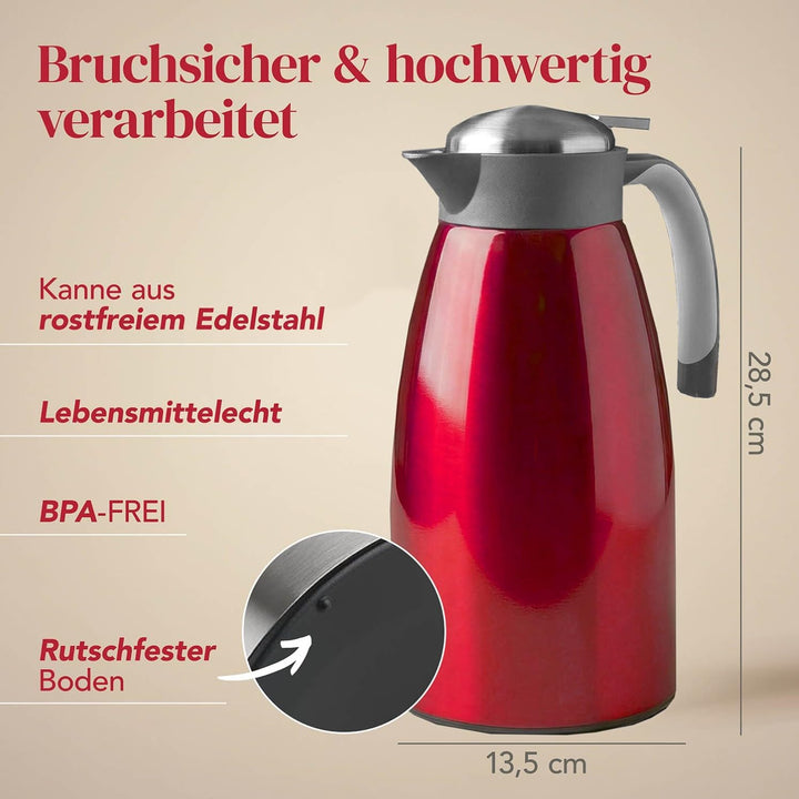 Blumtal Thermoskanne 2 Liter - BPA-freie Teekanne mit Quick Tip Verschluss - auslaufsichere Kaffeeka