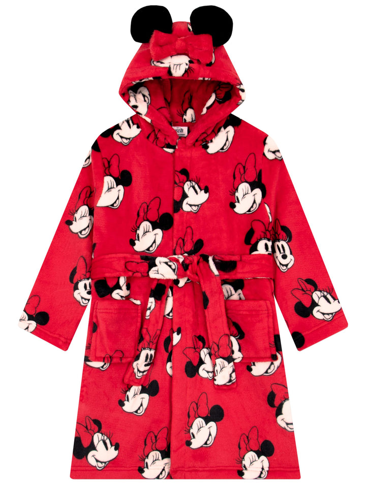 Disney Minnie Mouse Bademantel Kinder, Fleece Bademantel Mädchen Mit 3D Minnie Mouse Ohren, Morgenma