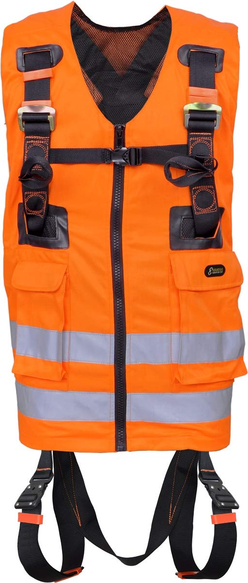 Kratos Safety Zweipunkt Auffanggurt mit hoch sichtbarer orangen Arbeitsweste, Fallschutz mit Warnwes