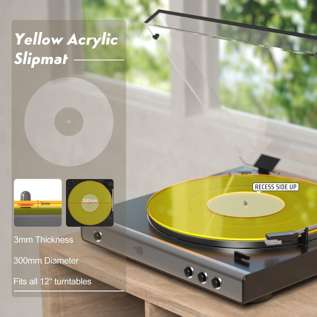 Plattenspieler-Matte, Schallplatten-Slipmat, Acryl-Plattenspieler-Platte, Vinyl-Rutschmatten (Gelb)
