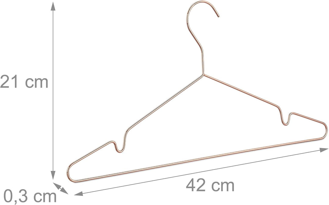 Relaxdays Kleiderbügel roségold im 10er Set, dünn, Elegante Drahtbügel für Tops, glänzende Bügel, pl