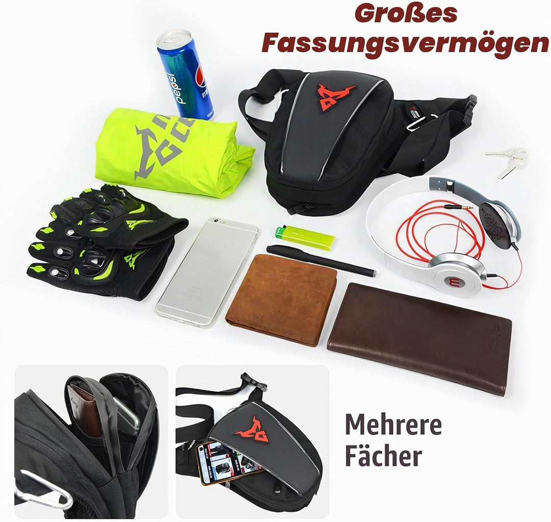 MIGHTYDUTY Motorrad Beintasche Herren Erweiterbar Oberschenkeltasche Hüfttaschen schwarz Gürteltasch