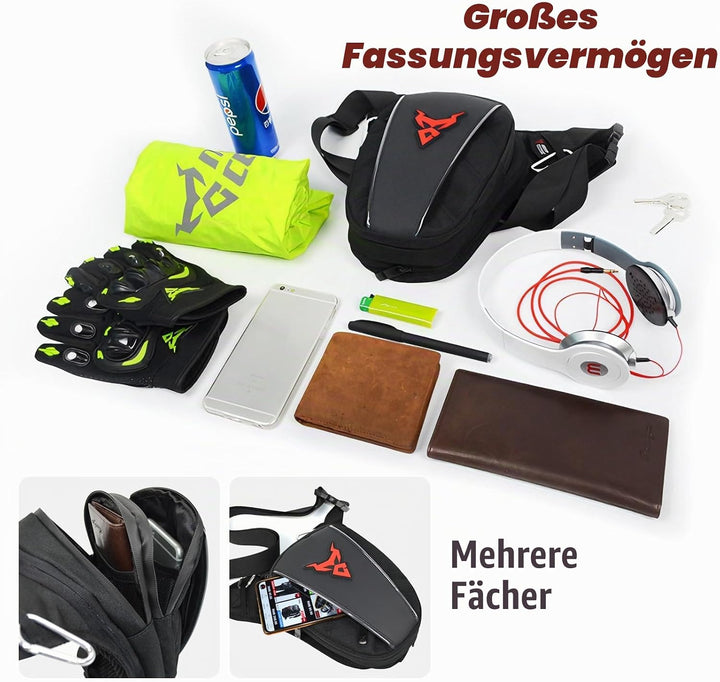 MIGHTYDUTY Motorrad Beintasche Herren Erweiterbar Oberschenkeltasche Hüfttaschen schwarz Gürteltasch