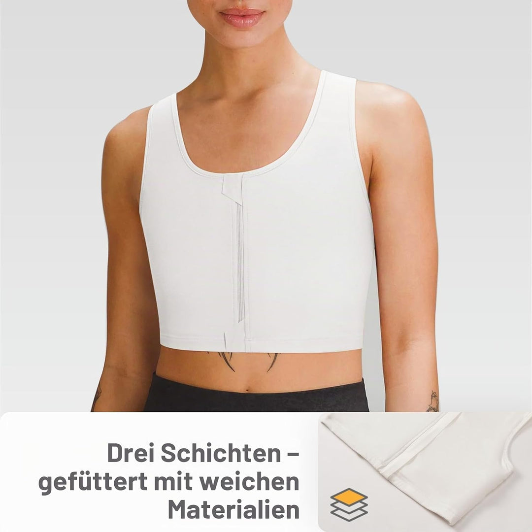 Trans Binder Transgender FTM Zip Up Atmungsaktives Halbes Brust Binder Weiss 4XL, Weiss 4XL