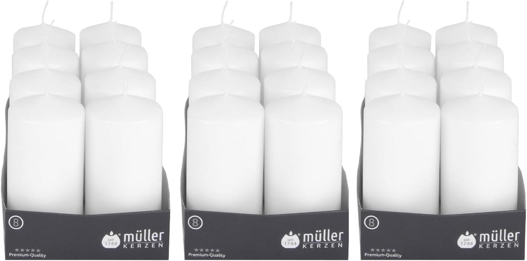 24 Gastro - Stumpenkerzen 120 x 60, Weiss, selbstverlöschende Sicherheits - Stumpenkerzen