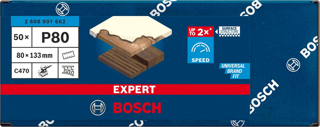 Bosch 50x EXPERT C470 Schleifpapier mit 8 Löchern (für Farbe auf Holz, Hartholz, Ø 80x133 mm, Körnun