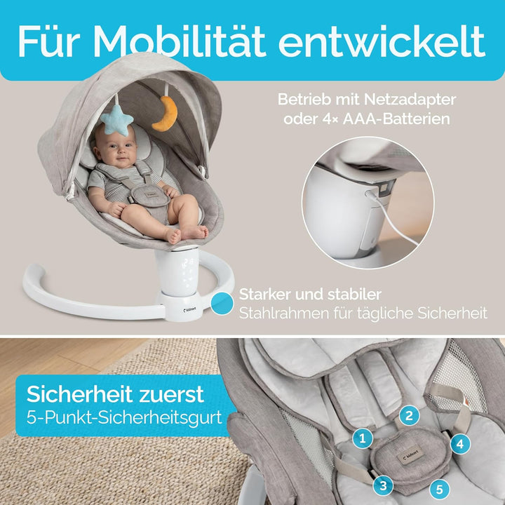 Drom Elektrische Babywippe für Kinder bis 9 kg, baby wippe mit Fernbedienung und Bluetooth, 5 Schauk