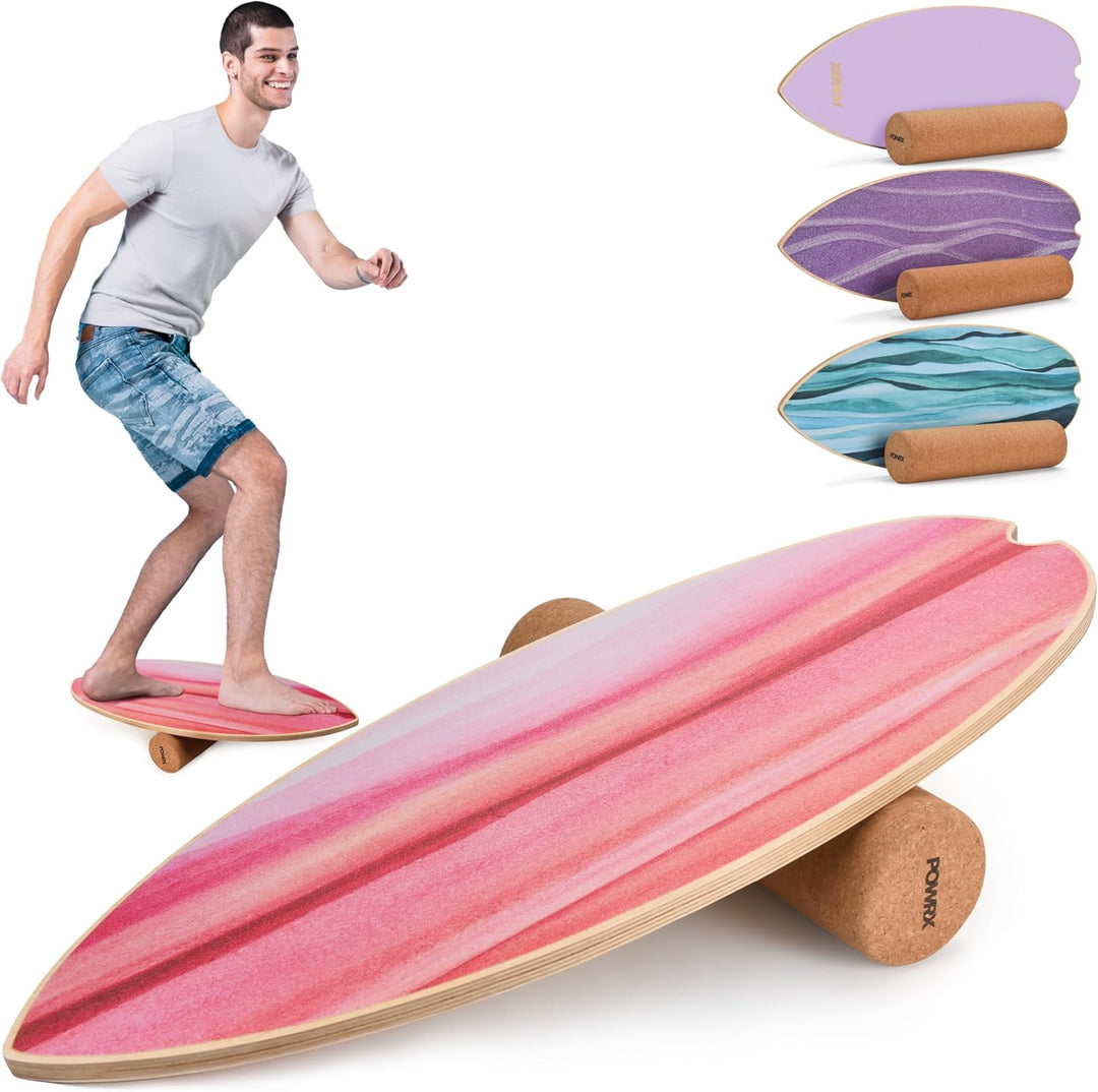 POWRX Surf Balance Board Holz/Balance Skateboard inkl. Rolle | Koordinationstraining für Surfbrett,