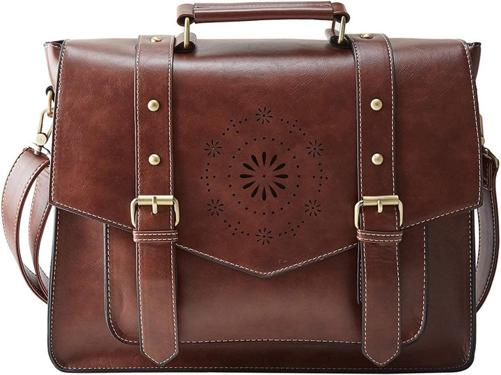 ECOSUSI Umhängetasche Damen Vintage Laptoptasche 14.7" Schultertaschen Arbeitstasche Handtasche Brau