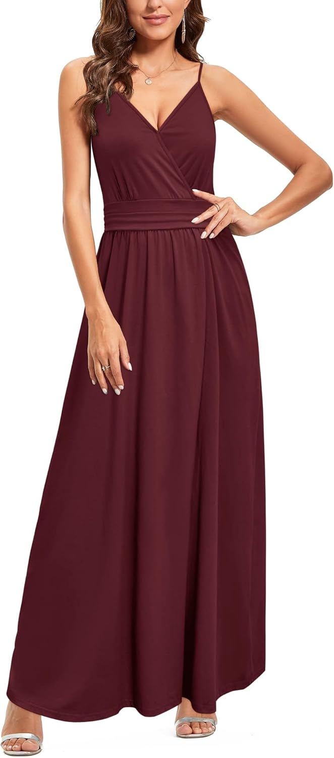 Newshows Sommerkleid Damen Lang Maxikleid Sommer V Ausschnitt Kleid Schlitz Elegant Spaghettiträger