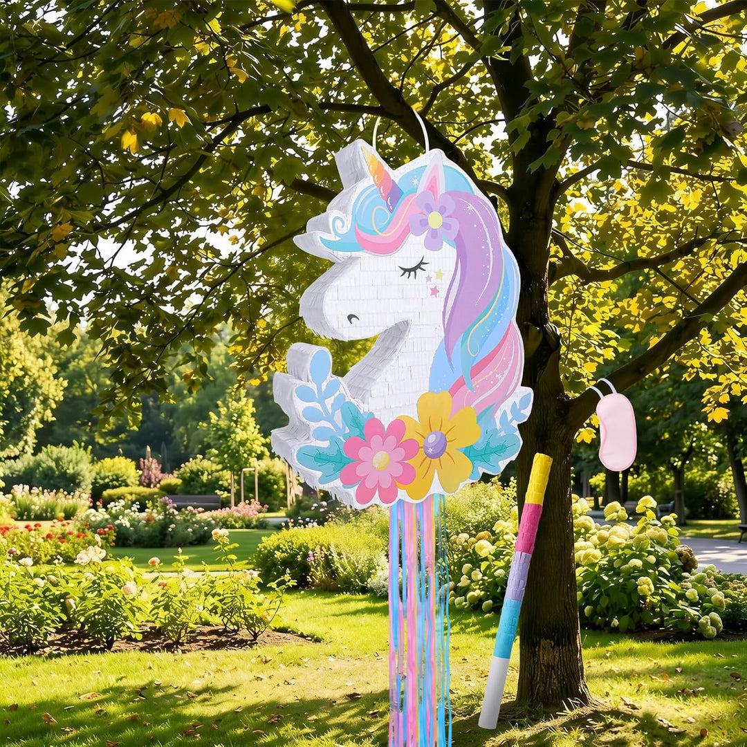 Einhorn Piñata Set mit 10 Haarspangen, Komplettes Piñata Partyspiel, Einhorn Partytüten Füller, Gast