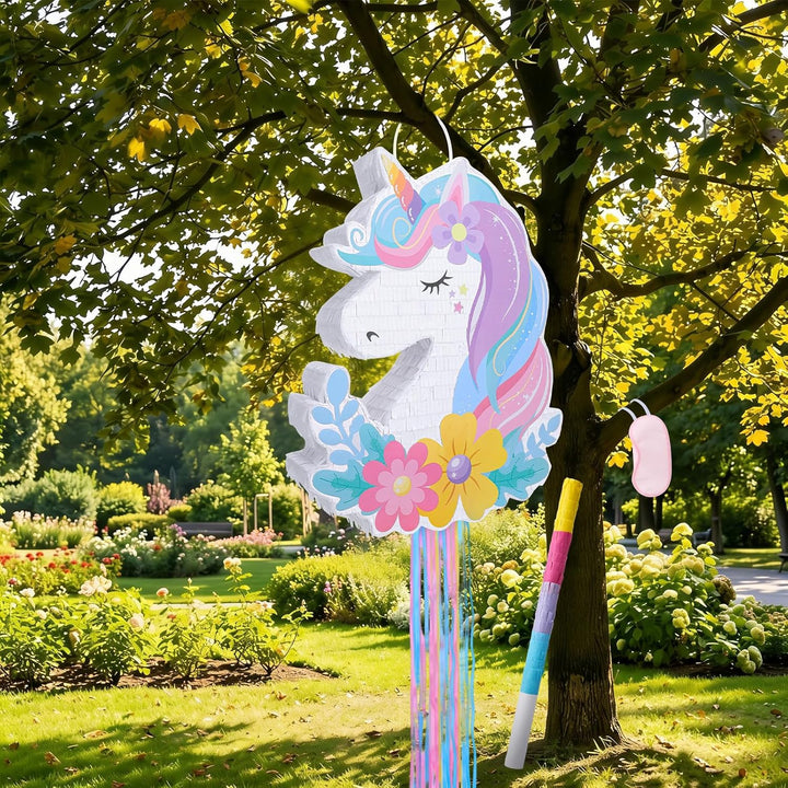 Einhorn Piñata Set mit 10 Haarspangen, Komplettes Piñata Partyspiel, Einhorn Partytüten Füller, Gast