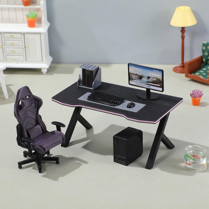 Didiseaon Miniatur-Gaming-Schreibtisch Und Puppenhaus-computerstuhl, Massstab 1:12, Mini-möbelmodell