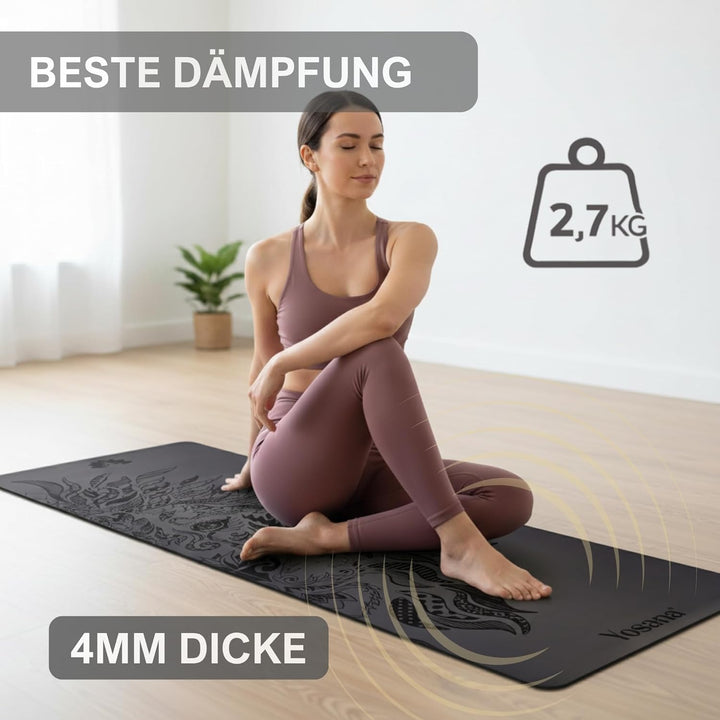 Yogamatte aus Naturkautschuk | extrem rutschfest | ULTRA GRIP Oberfläche aus ECO PU | extra breit 68