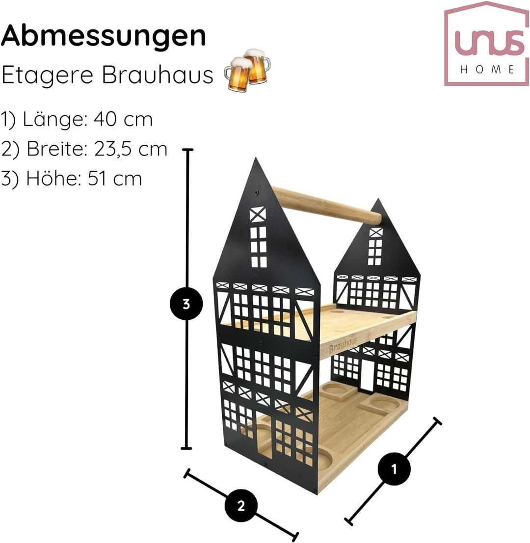 UNUS HOME Etagere Brauhaus, 2 Etagen mit Griff, für Bier, Snacks, Wurst und Käse mit 4 Flaschenhalte