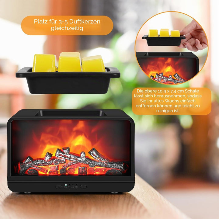 Wowlela Duftlampe Elektrisch, Dynamische Flamme Kamin Elektrische Duftlampe für Wachs mit 4 Timer &amp;